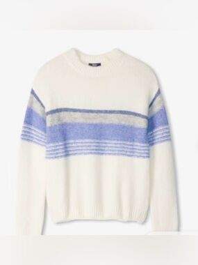 Hatley Cream Crewneck Sweater with Light Blue & Gray Stripes